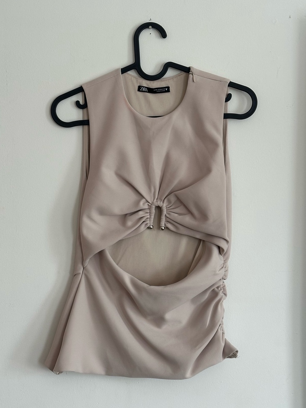 ZARA Taupe Ruched Twist Cutout Tank Top
